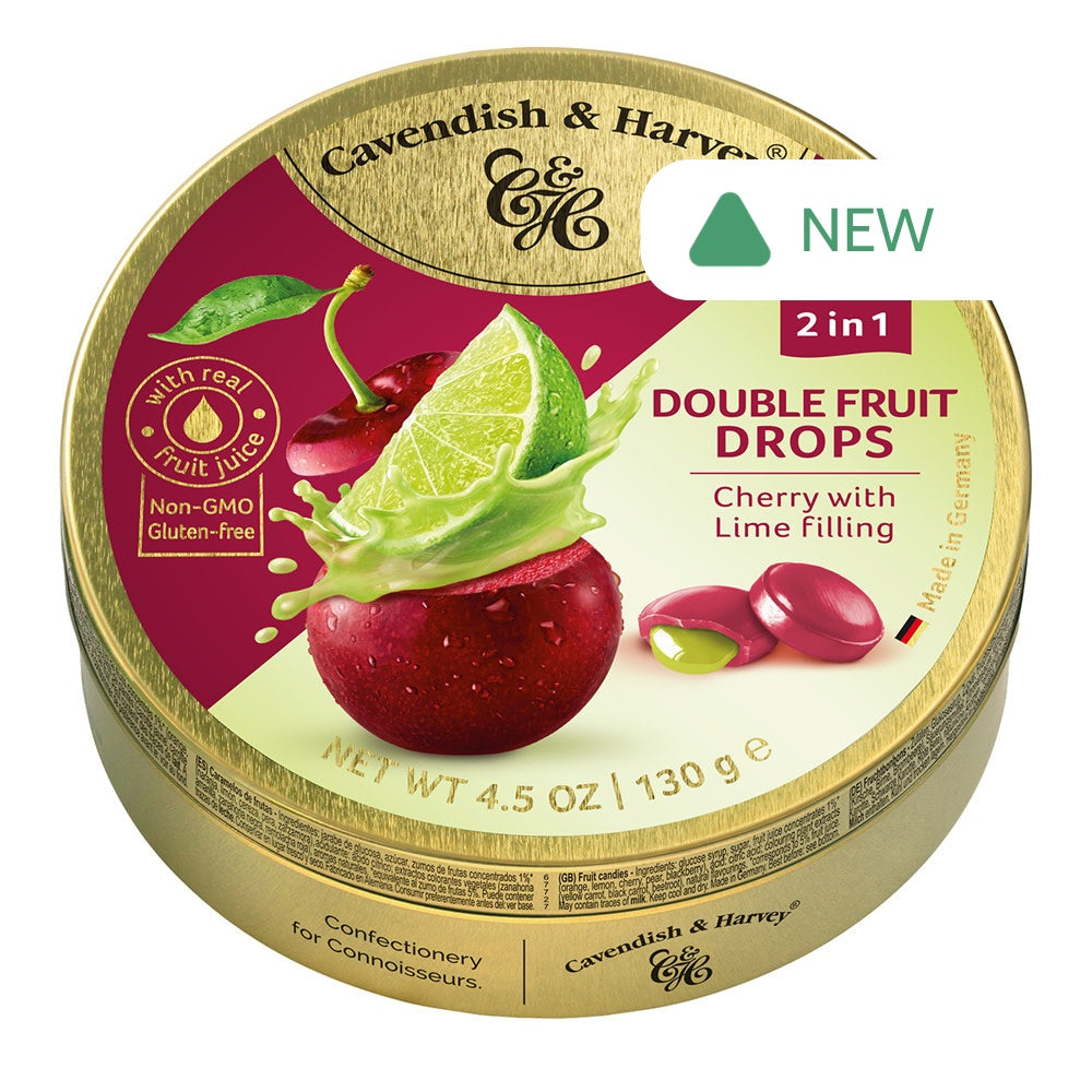 Wholesale Cavendish & Harvey Cherry With Lime Filling Double Fruit Drops 4.5 Oz Tin- Bulk