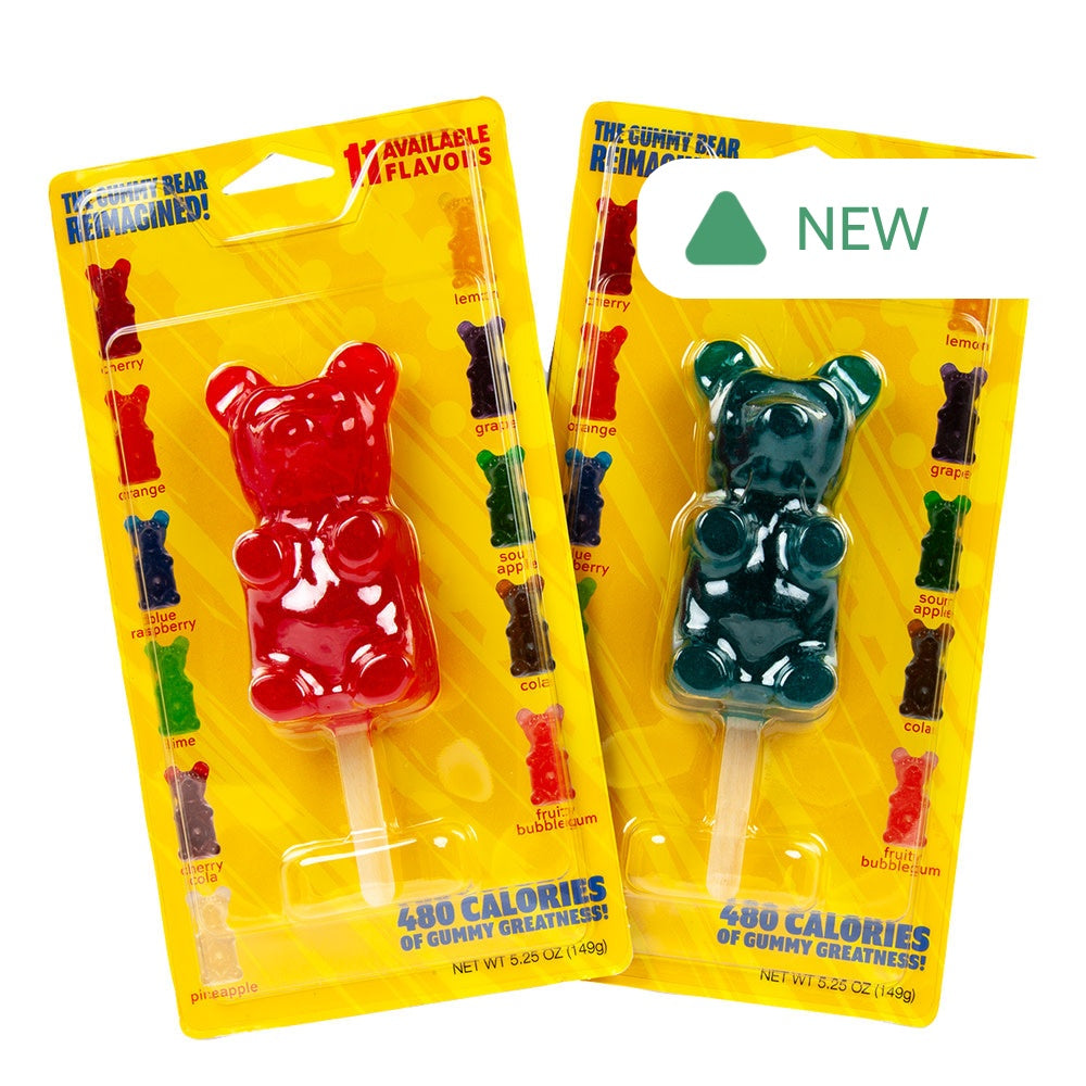 Wholesale Cherry & Blue Raspberry Giant Gummy Bear On Stick 5.5 Oz Blister Pack- Bulk
