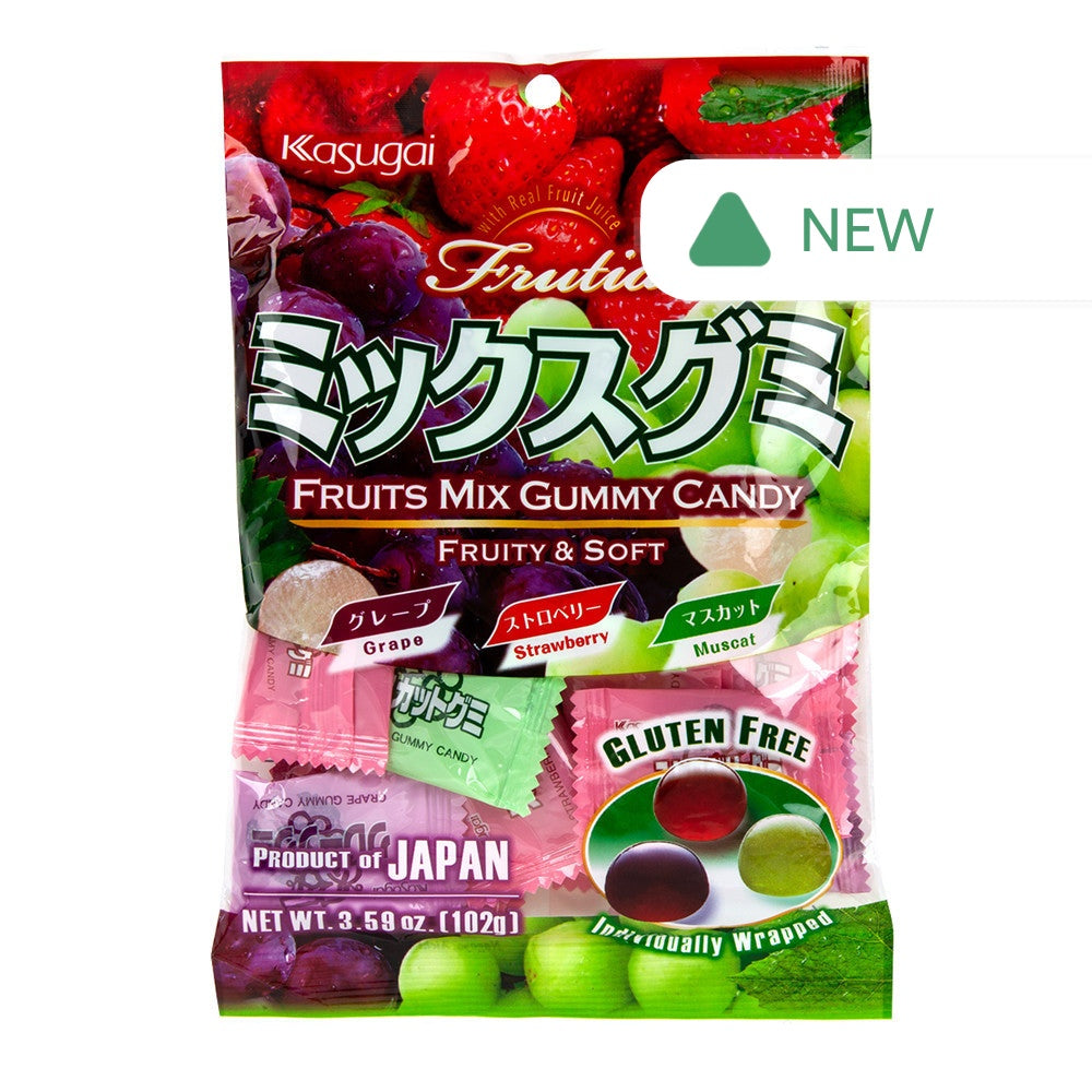 Wholesale Kasugai Frutia Assorted Grape Strawberry Muscat Gummy Candy 3.59 Oz Peg Bag- Bulk