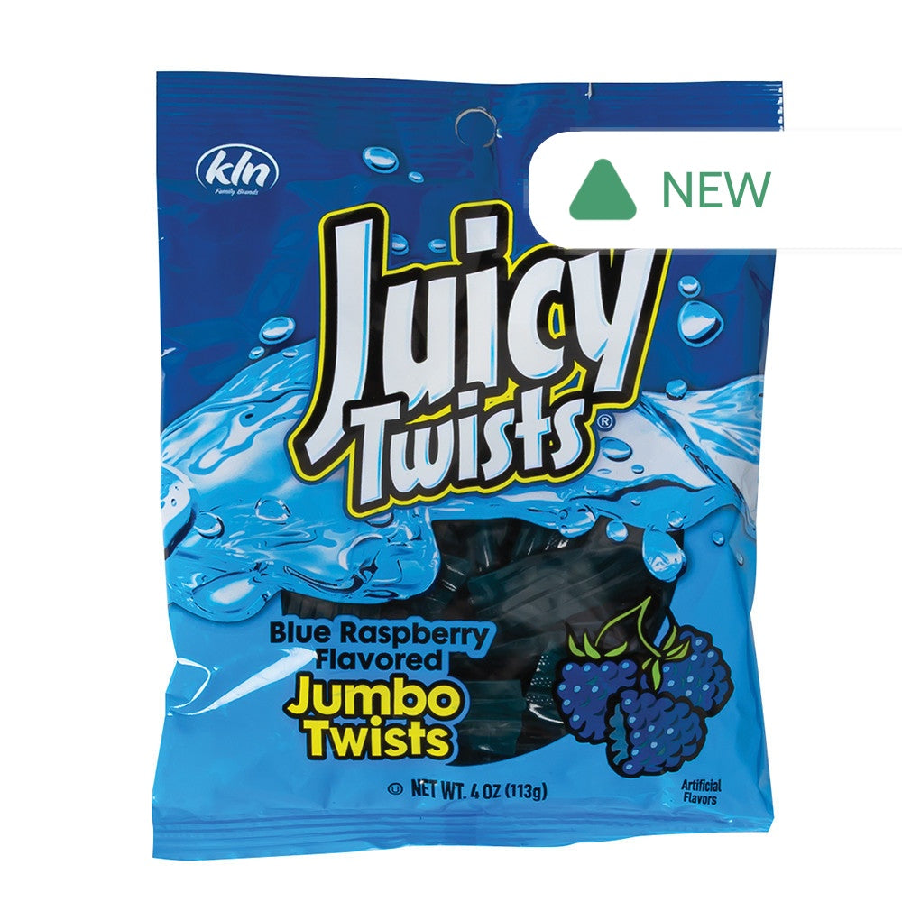Wholesale Juicy Twists Blue Raspberry Jumbo Twists 4 Oz Peg Bag- Bulk