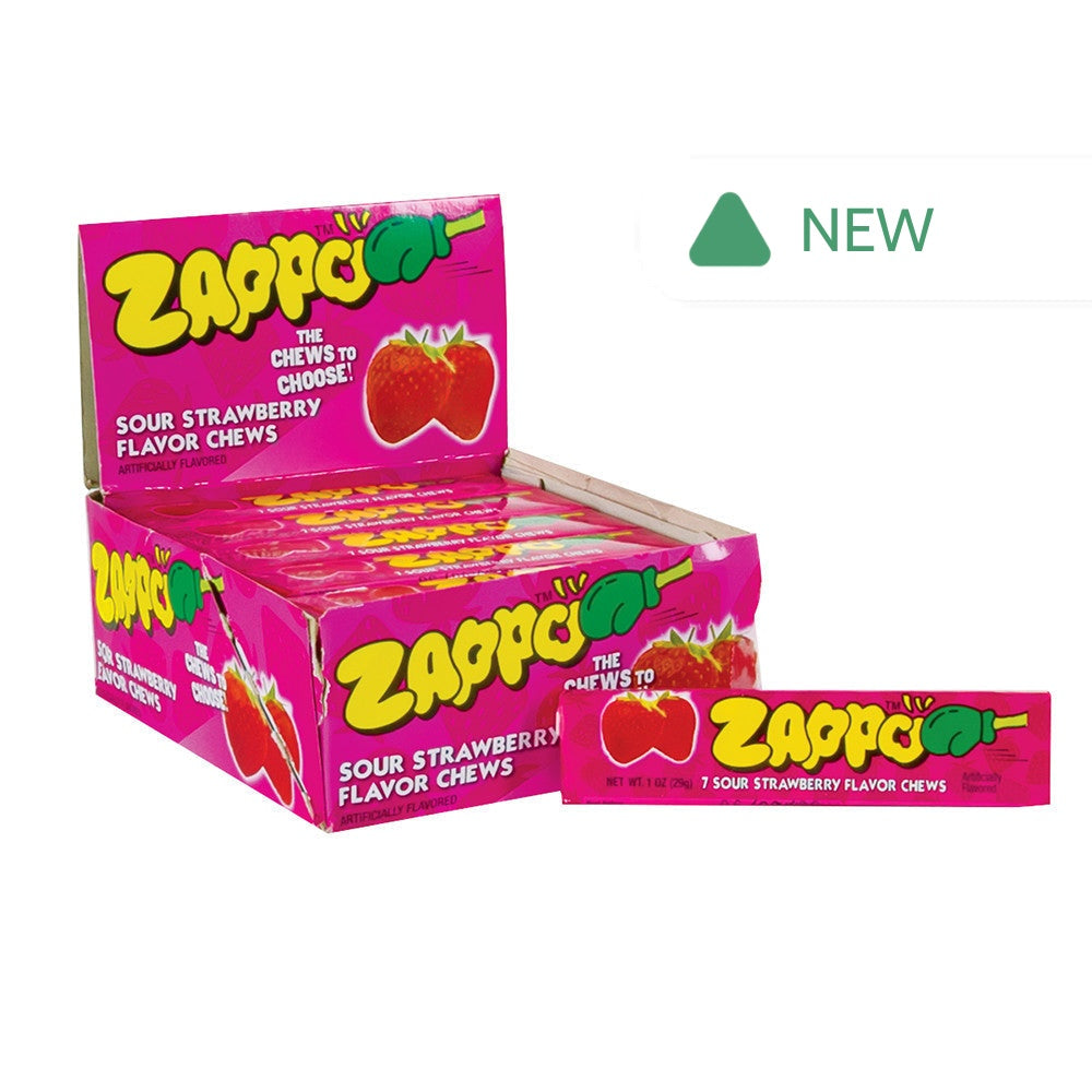Wholesale Zappo Sour Strawberry Chews 1 Oz Stick- Bulk