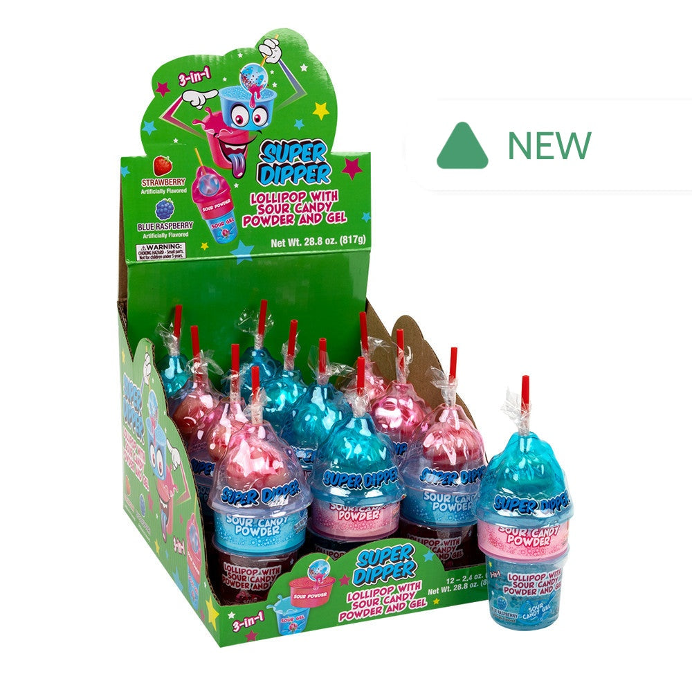 Wholesale Super Dipper 3-In-1 Lollipop With Sour Candy And Gel 2.4 Oz Cup- Bulk