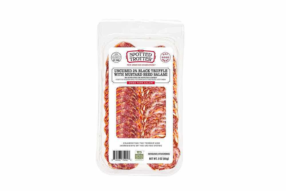 Wholesale Spotted Trotter 2% Black Truffle Salami Uncured Sliced 3 Oz- Bulk