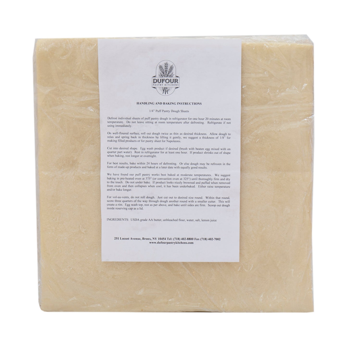 Wholesale Dufour Pastry Kitchens All Butter Puff Pastry Dough Sheets- Bulk