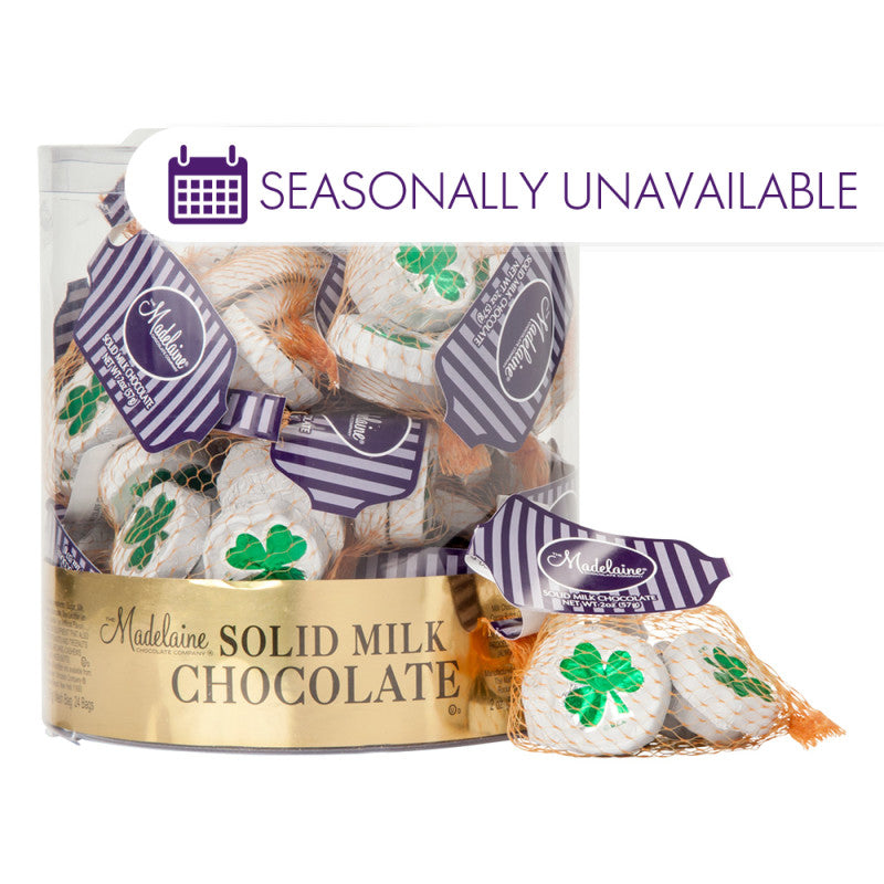 Wholesale Madelaine Milk Chocolate Foiled Shamrocks 2 Oz Mesh Bag- Bulk
