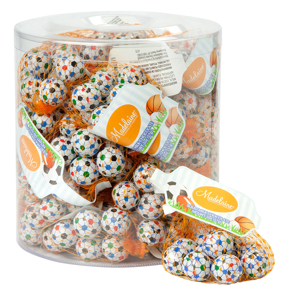 Wholesale Madelaine Milk Chocolate Foiled Soccer Balls Mesh Bag- Bulk