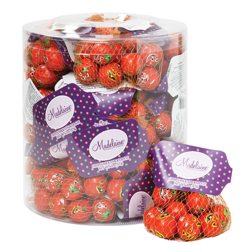 Wholesale Madelaine Crisp Milk Chocolate Foiled Halloween Balls 2 Oz Mesh Bag- Bulk