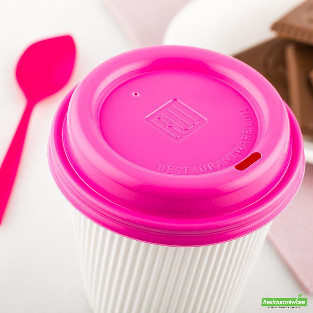 Wholesale Restaurantware Restpresso Hot Pink Plastic Coffee Cup Lid - Fits 8, 12, 16 and 20 Oz- Bulk