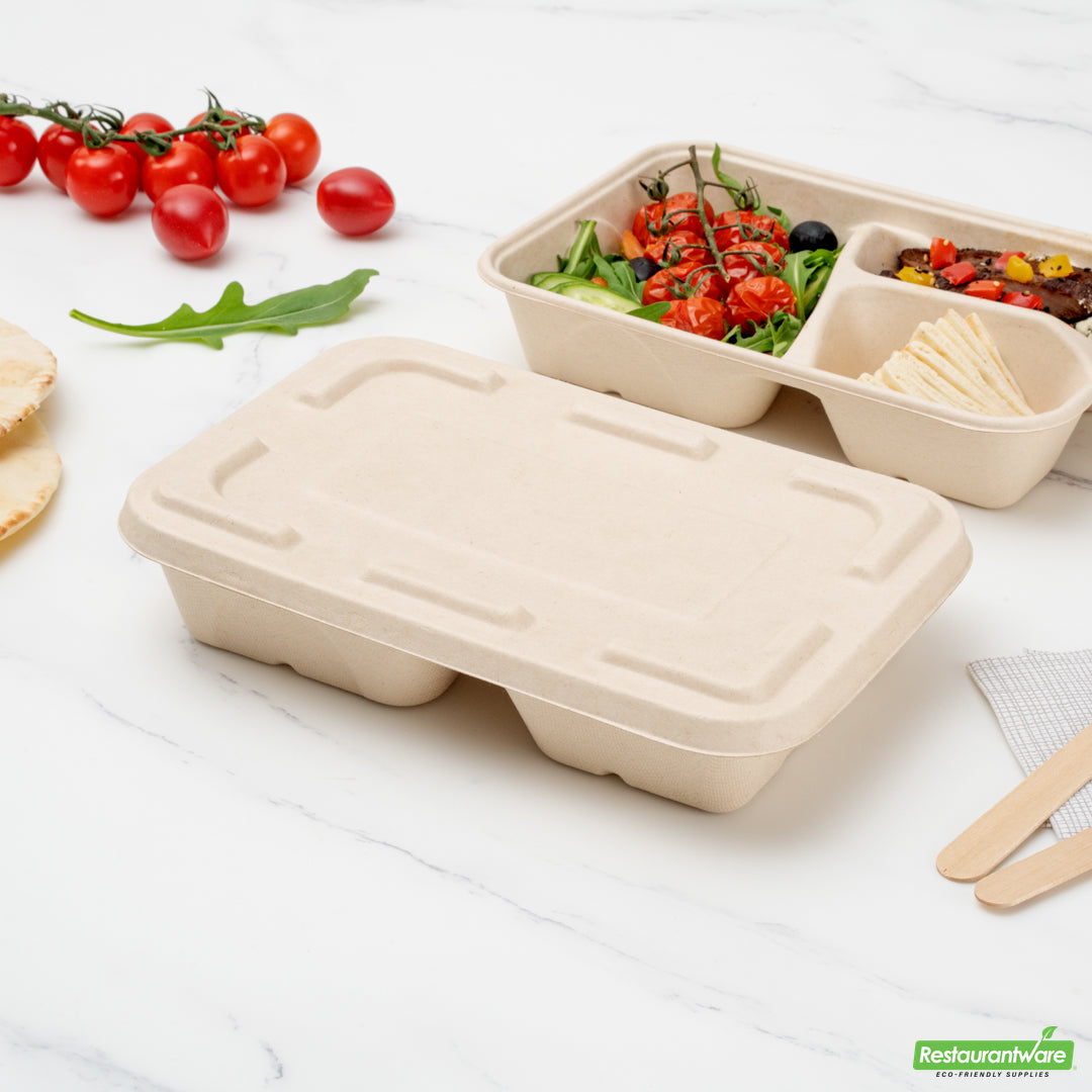 Wholesale Restaurantware Pulp Tek Rectangle Natural Sugarcane / Bagasse Flat Lid - Fits To Go Container- Bulk
