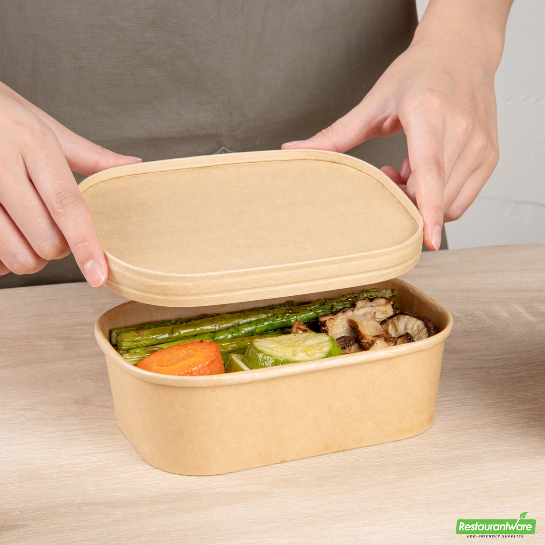 Wholesale Restaurantware Bio Tek Oval Kraft Paper Lid - Fits Serving Container- Bulk