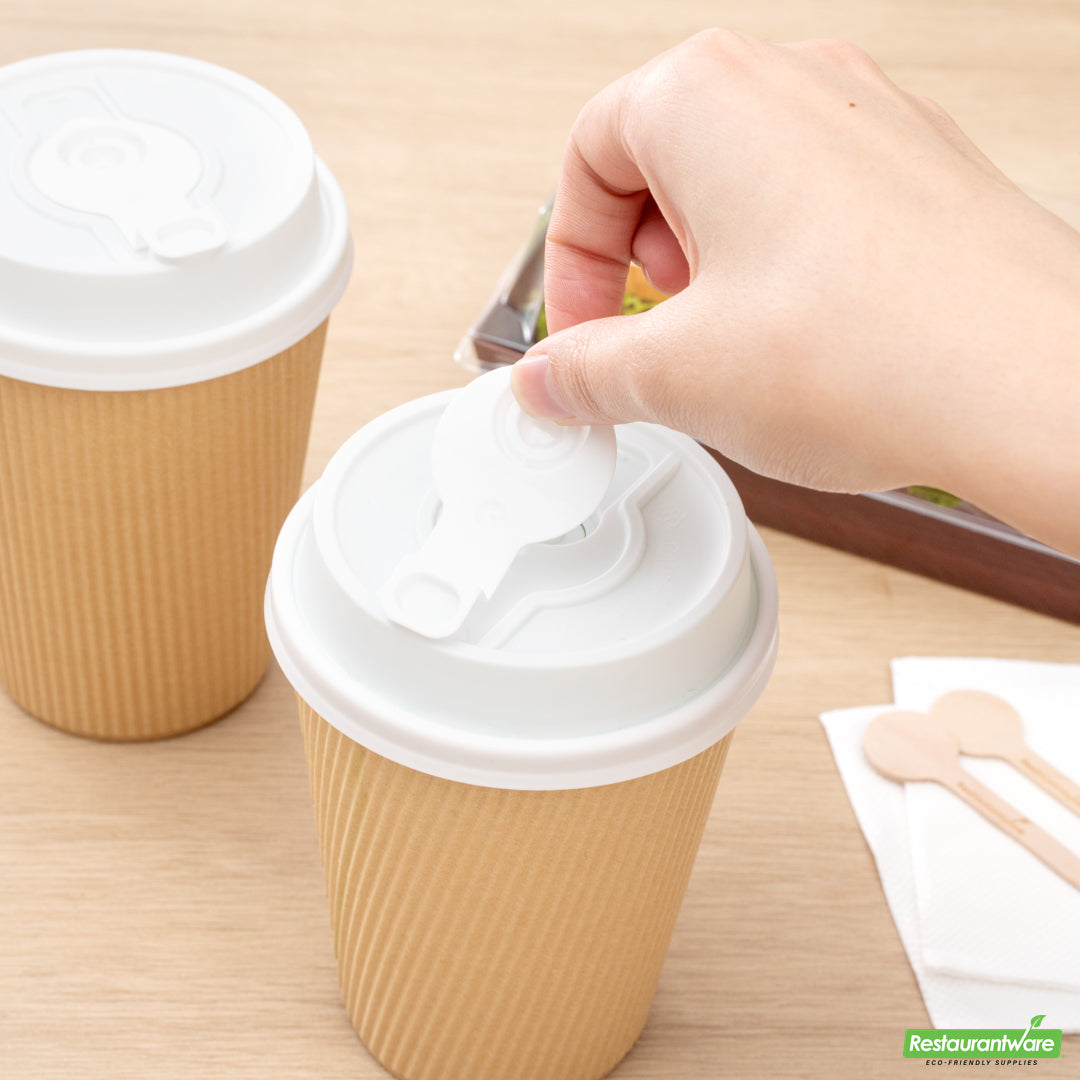 Wholesale Restaurantware Restpresso White Plastic 2-in-1 Straw or Sippy Coffee Cup Lid - with Detachable Double Plug, Fits 8, 12, 16 and 20 oz- Bulk