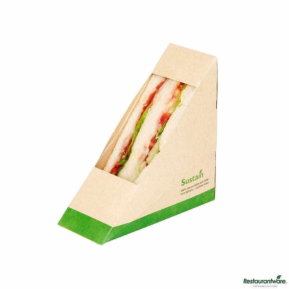 Wholesale Restaurantware Sustain Bamboo Paper Small Sandwich Box 25 ct- Bulk