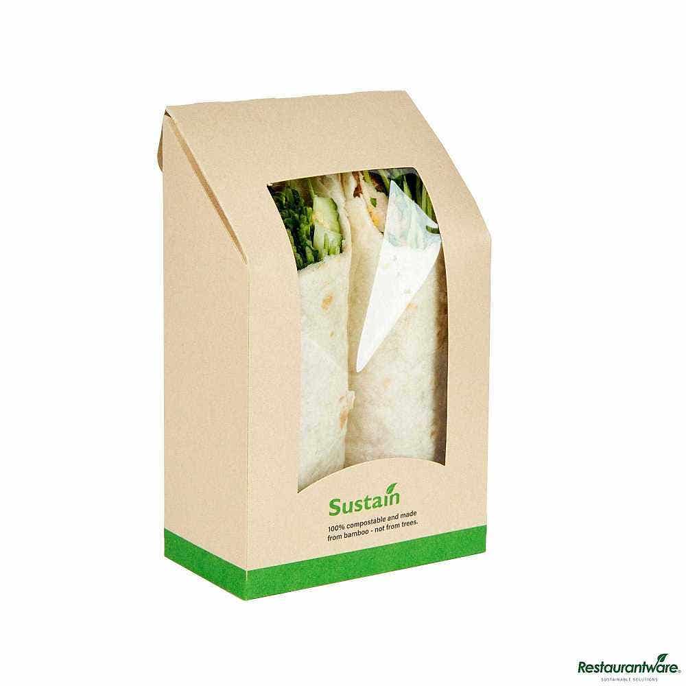Wholesale Restaurantware Sustain Bamboo Paper Sandwich / Wrap Take Out Container 50 ct- Bulk