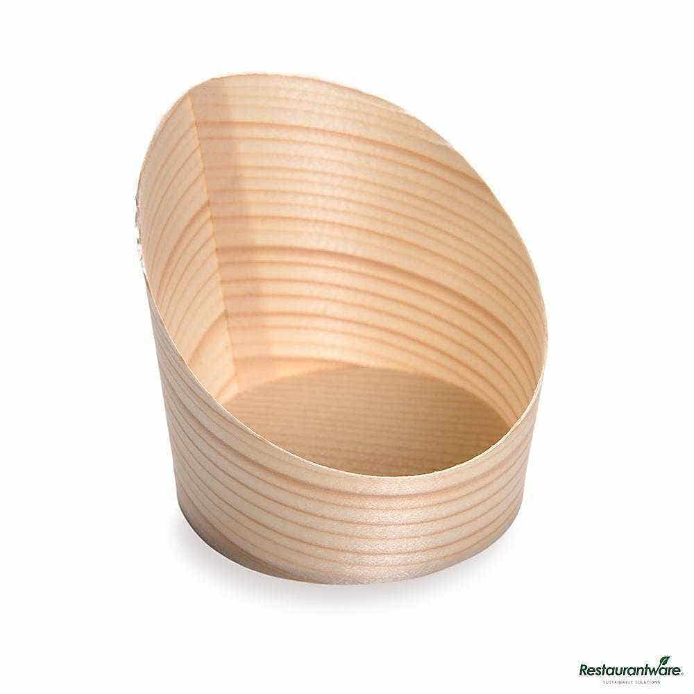 Wholesale Restaurantware 4 Oz Round Natural Wood Mini Incline Cup 100 ct- Bulk