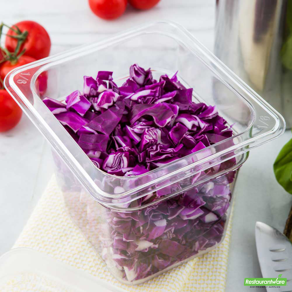 Wholesale Restaurantware Met Lux Rectangle Clear Plastic 1/6 Size Cold Food Storage Container - 6" Depth- Bulk