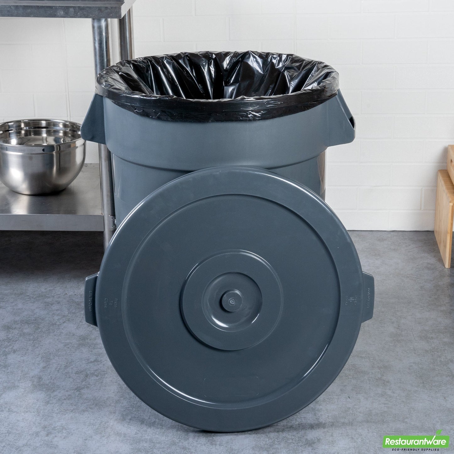 Wholesale Restaurantware Gray Plastic Commercial Trash Can / Ingredient Bin Lid - Fits 32 Gal- Bulk
