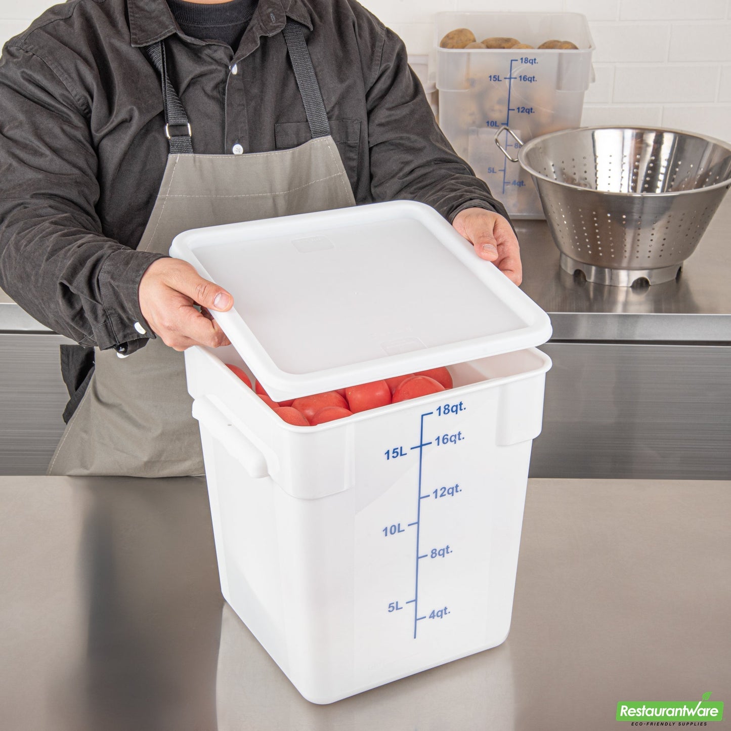 Wholesale Restaurantware Met Lux Square White Plastic Food Storage Container Lid - Fits 12, 18 and 22 Qt- Bulk