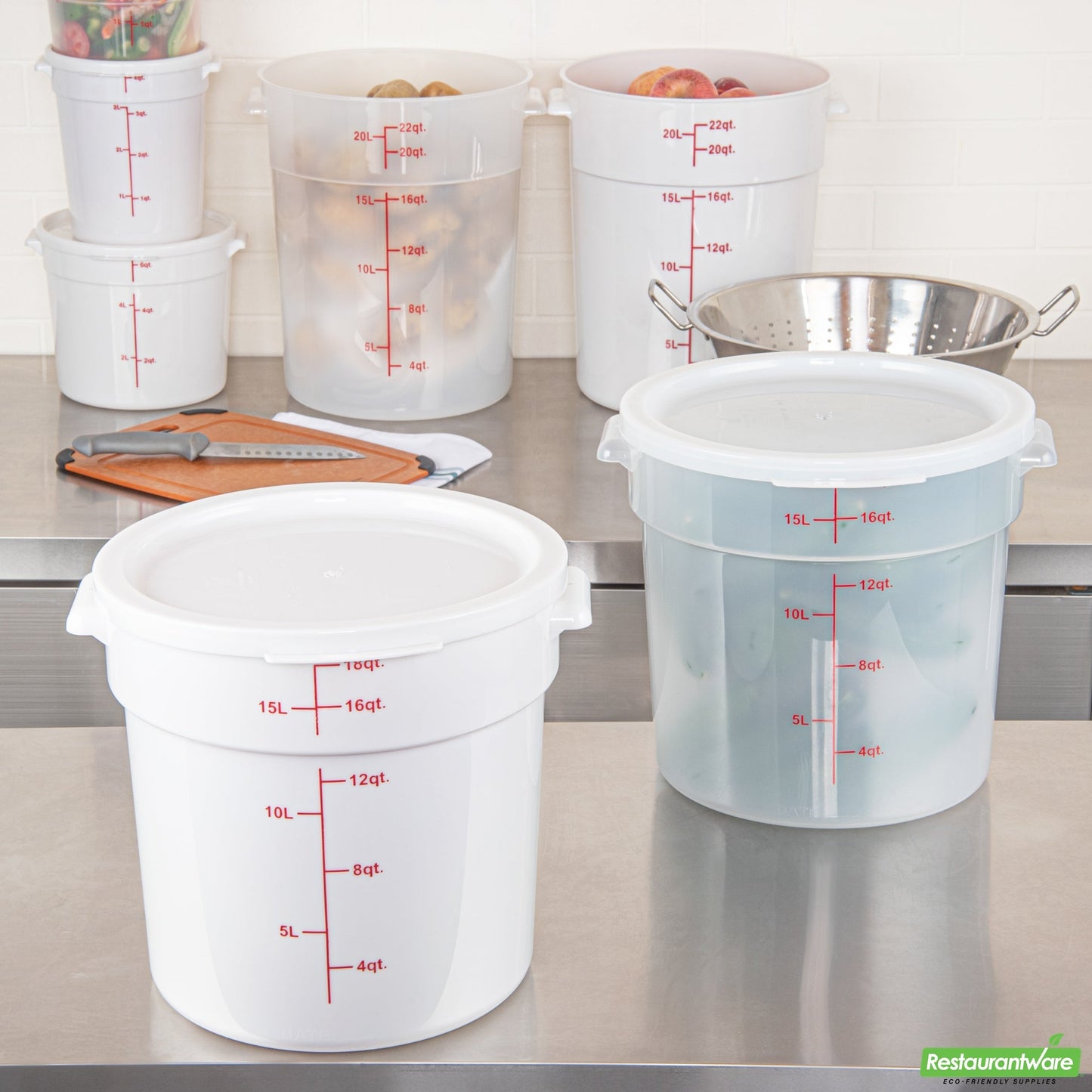 Wholesale Restaurantware Met Lux Round White Plastic Food Storage Container Lid - Fits 12, 18 and 22 Qt- Bulk