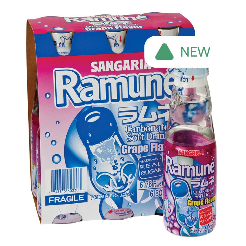 Wholesale Sangaria Ramune Grape Soda 6 Pk 6.76 Oz Bottles- Bulk