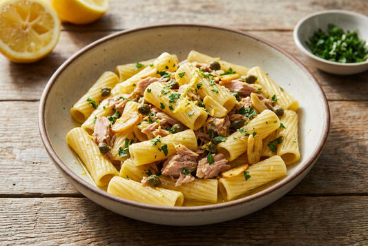 Lemon Garlic Tuna Pasta with Tortiglioni