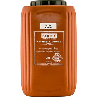 Wholesale Krinos Kalamata Olives Extra Jumbo 12Kg Keg- Bulk