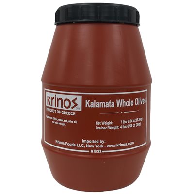Wholesale Krinos Kalamata Whole Olives 2kg keg- Bulk