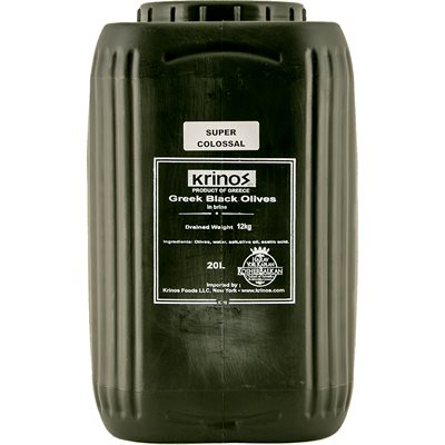 Wholesale Krinos Greek Black Olives Super Colossal 12Kg Keg- Bulk