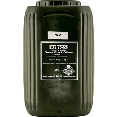 Wholesale Krinos Greek Black Olives Giant 12Kg Keg- Bulk