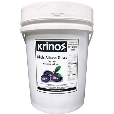 Wholesale Krinos Alfonso Olives (100/120) 12Kg Pail- Bulk