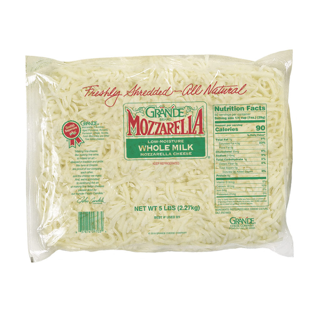 Wholesale Grande Case Whole Milk Shredded Mozzarella Cheese- Bulk