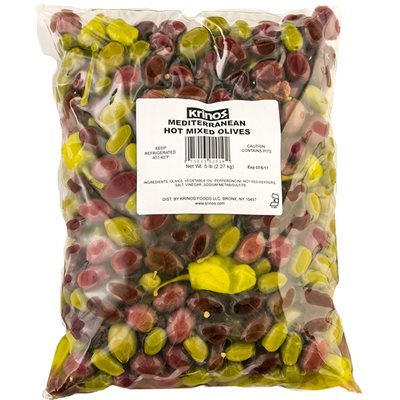 Wholesale Krinos Mediterranean Hot Mixed Olives 5Lb Bag- Bulk