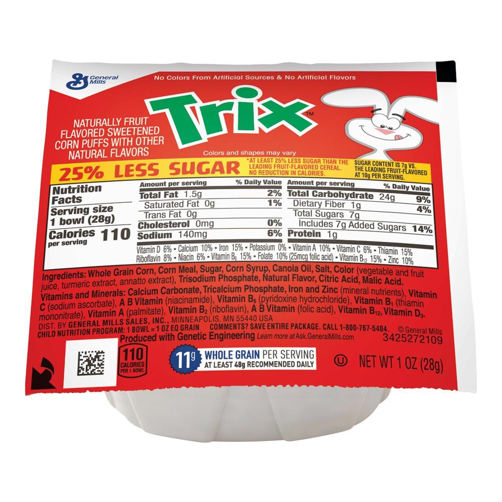 Wholesale General Mills Trix Cereal Single Serve Reduced Sugar | 1 oz- Bulk