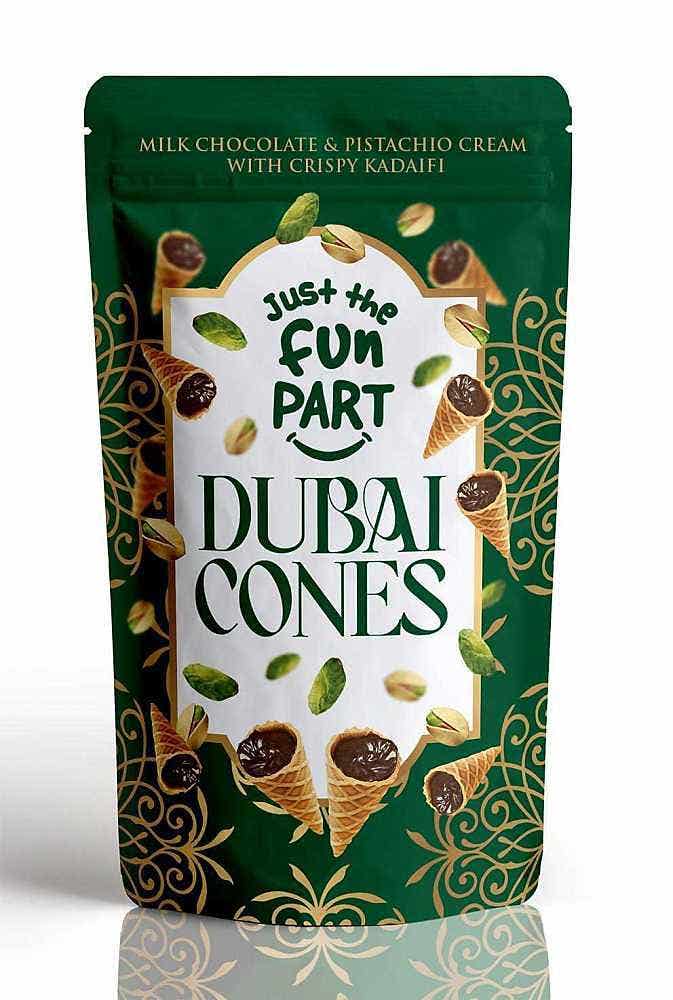 Wholesale Just The Fun Part Milk Chocolate & Pistachio Cream Dubai Cones 4.23 Oz- Bulk