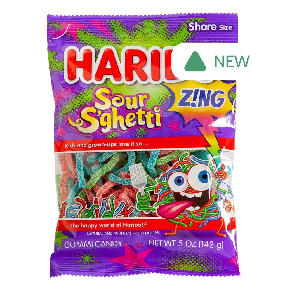 Wholesale Haribo Sour S'Ghetti Gummi Candy 5 Oz Peg Bag- Bulk