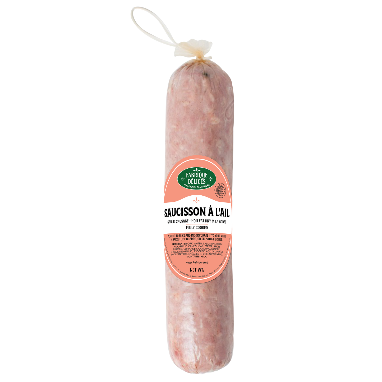 Wholesale Fabrique Delices Garlic Pork Sausage Large Links 1.5lb- Bulk