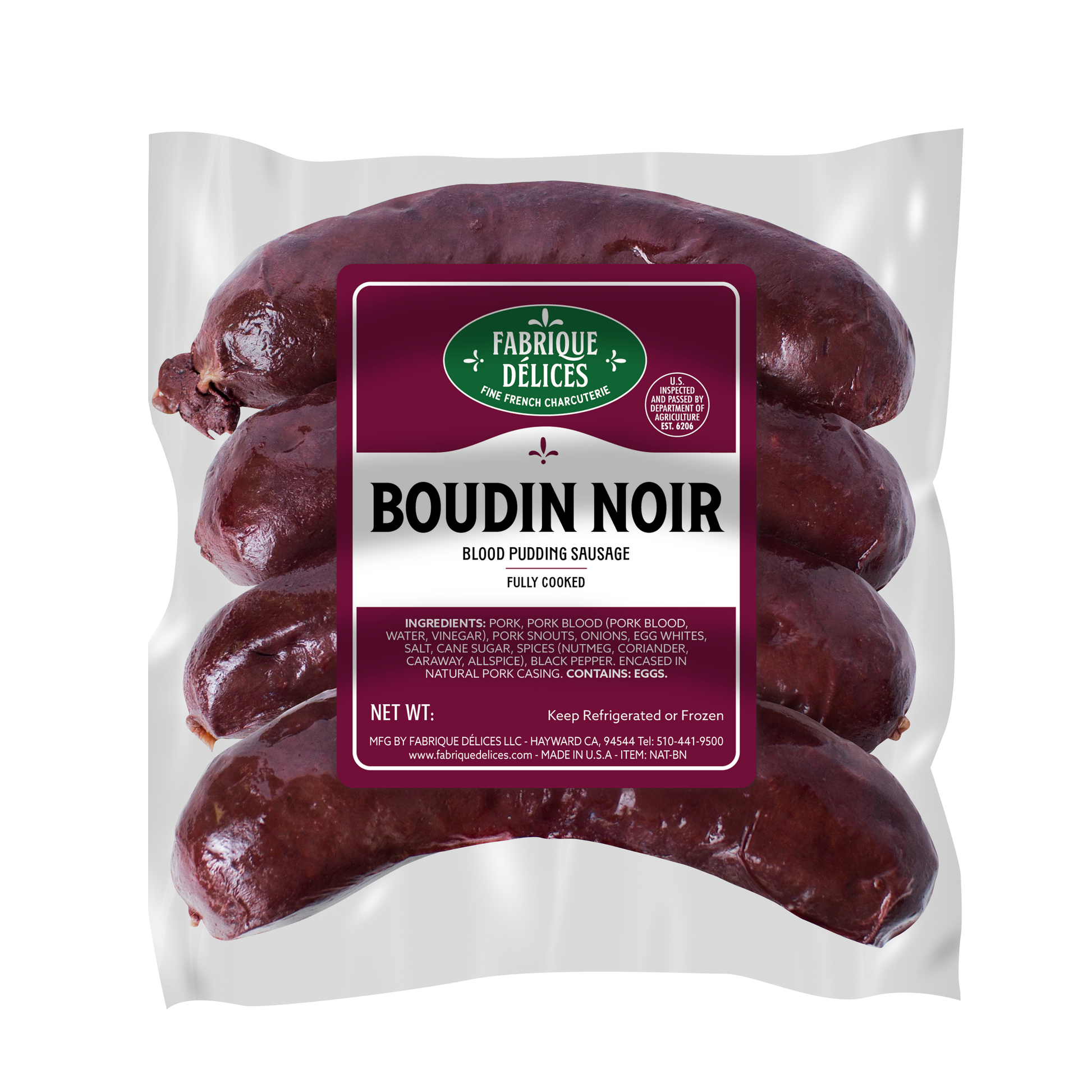 Wholesale Fabrique Delices Boudin Noir (Blood Sausage) Cooked 1lb- Bulk