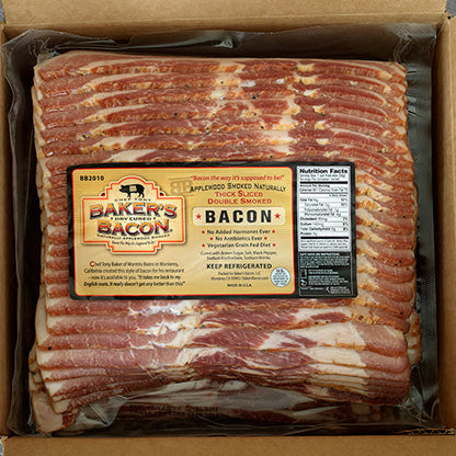 Wholesale Baker's Bacon Antibiotic Free Dry-Cured Double-Smoked Bacon, Sliced 10-12 Ct 15lb- Bulk