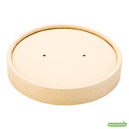 Wholesale Restaurantware Bio Tek Round Bamboo Paper Soup Container Lid - Fits 8 and 12 Oz- Bulk