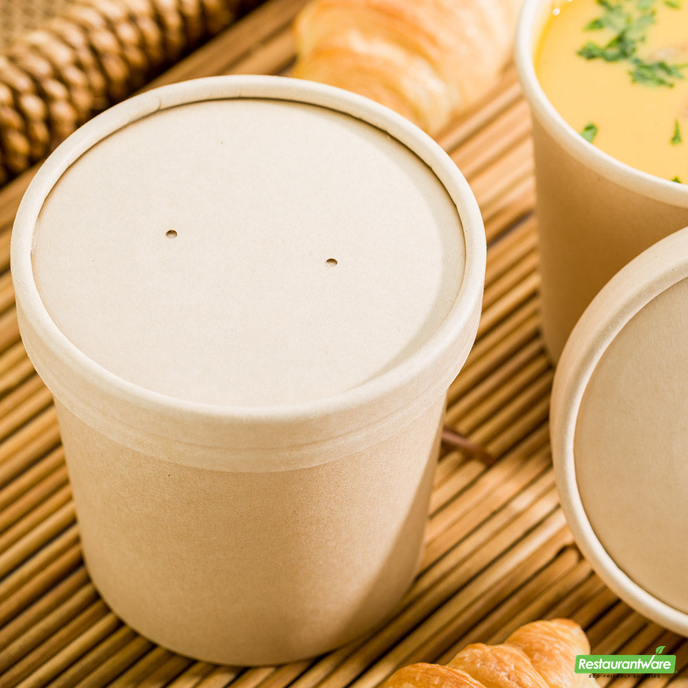 Wholesale Restaurantware Bio Tek Round Bamboo Paper Soup Container Lid - Fits 8 and 12 Oz- Bulk