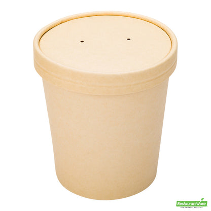 Wholesale Restaurantware Bio Tek Round Bamboo Paper Soup Container Lid - Fits 16 Oz- Bulk