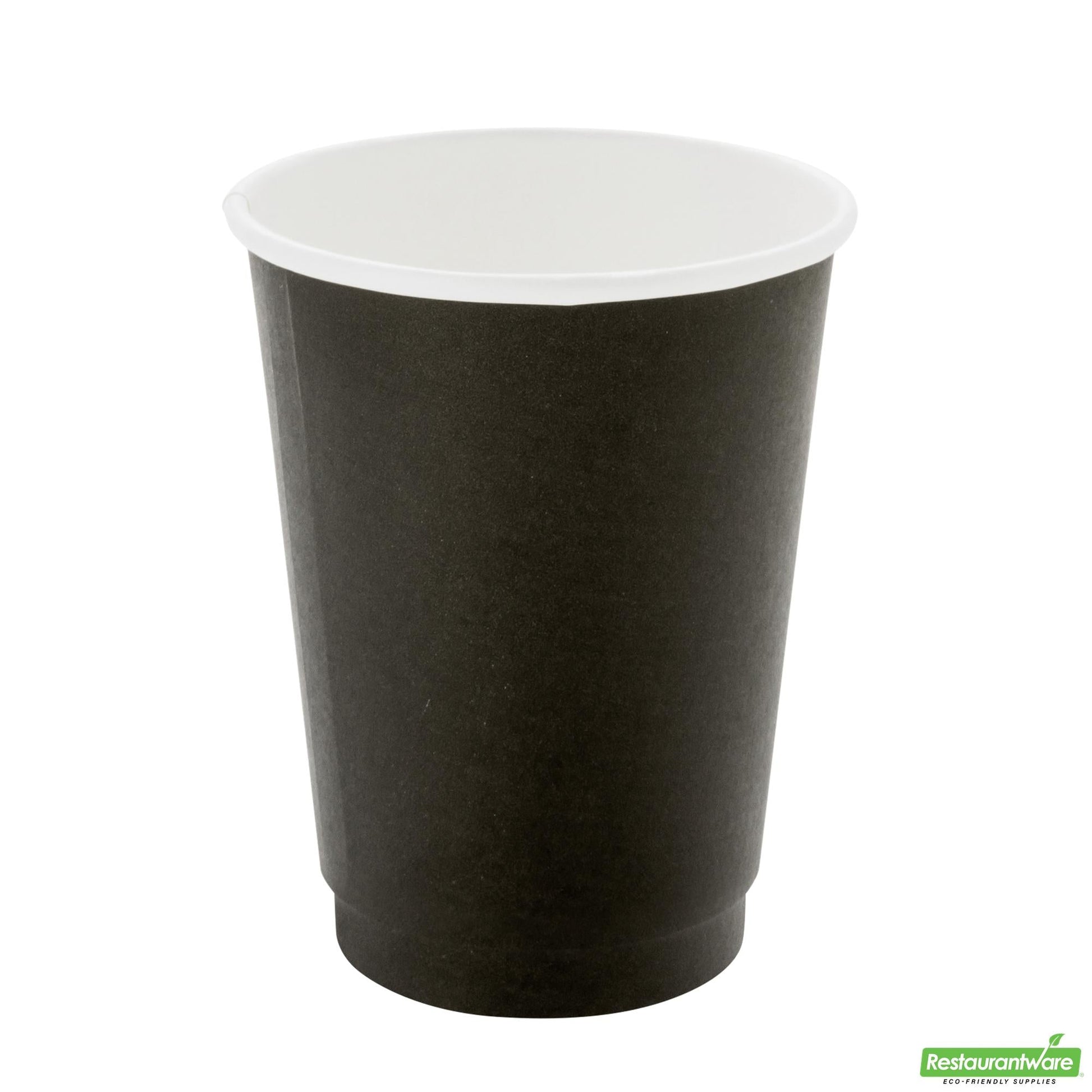 Wholesale Restaurantware 12 Oz Black Paper Coffee Cup - Double Wall - 3 1/2" X 3 1/2" X 4 1/4" - 500 Count Box- Bulk