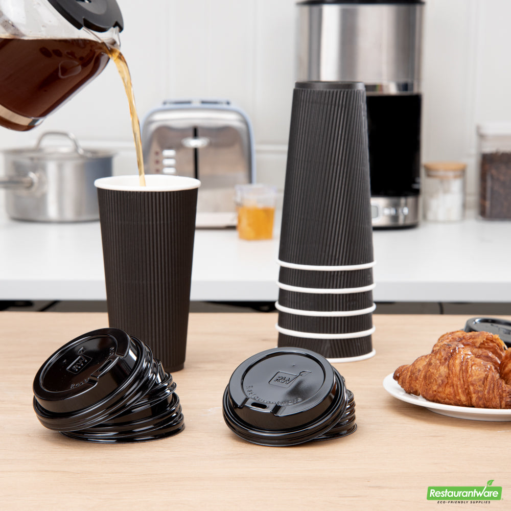 Wholesale Restaurantware Black Plastic Coffee Cup Lid - Fits 8, 12, 16 and 20 Oz- Bulk