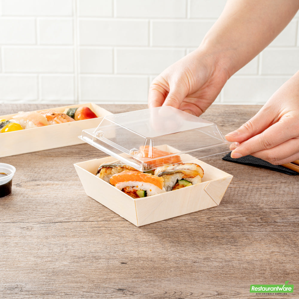 Wholesale Restaurantware Taipei Clear Plastic Lid - Fits Square Poplar Flare Container- Bulk
