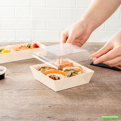 Wholesale Restaurantware Taipei Clear Plastic Lid - Fits Square Poplar Flare Container- Bulk