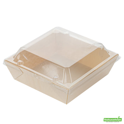 Wholesale Restaurantware Taipei Clear Plastic Lid - Fits Square Poplar Flare Container- Bulk
