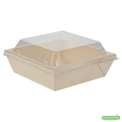 Wholesale Restaurantware Taipei Clear Plastic Lid - Fits Square Poplar Flare Container- Bulk