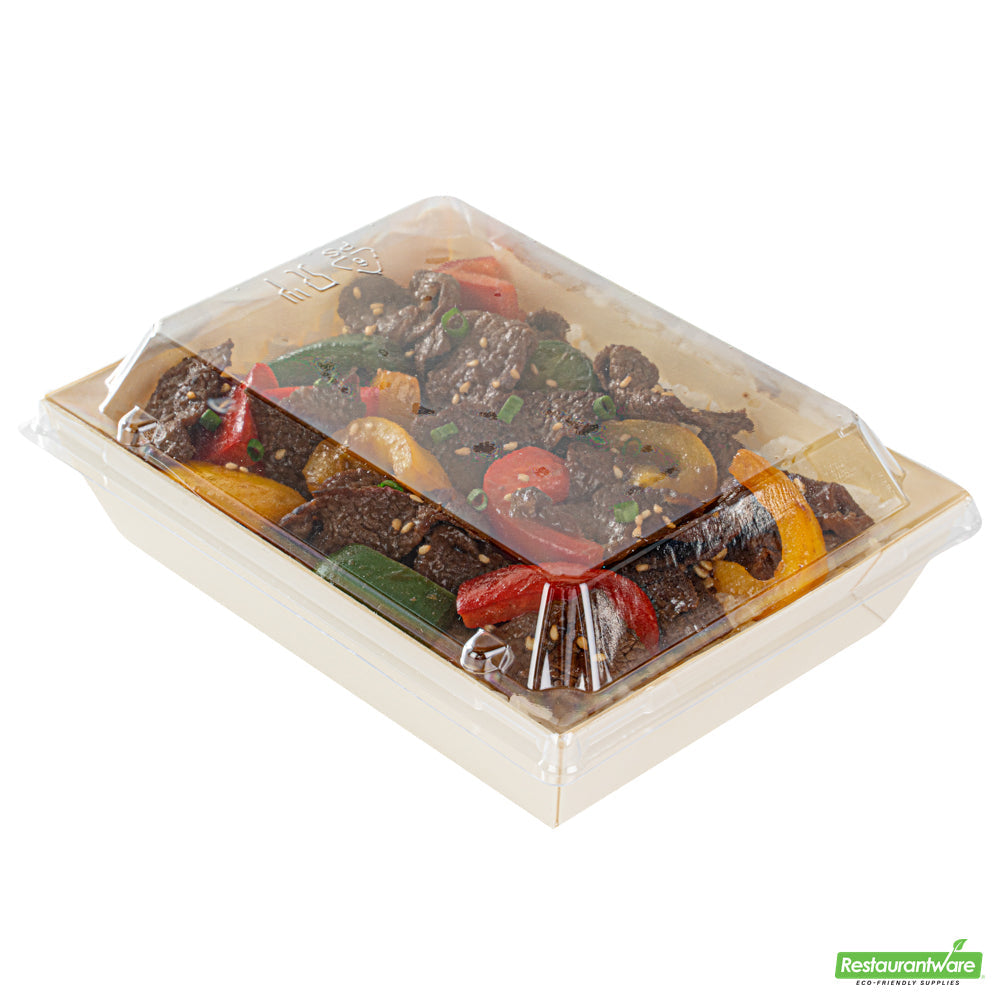 Wholesale Restaurantware Taipei Clear Plastic Lid - Fits Rectangle Poplar Short Flare Container- Bulk