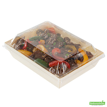 Wholesale Restaurantware Taipei Clear Plastic Lid - Fits Rectangle Poplar Short Flare Container- Bulk