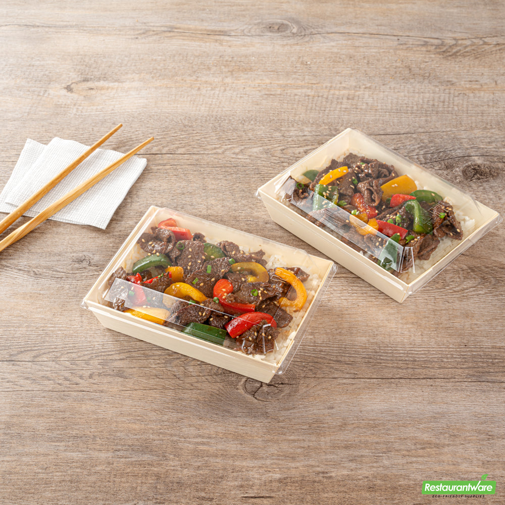 Wholesale Restaurantware Taipei Clear Plastic Lid - Fits Rectangle Poplar Short Flare Container- Bulk