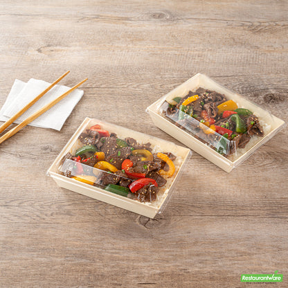 Wholesale Restaurantware Taipei Clear Plastic Lid - Fits Rectangle Poplar Short Flare Container- Bulk